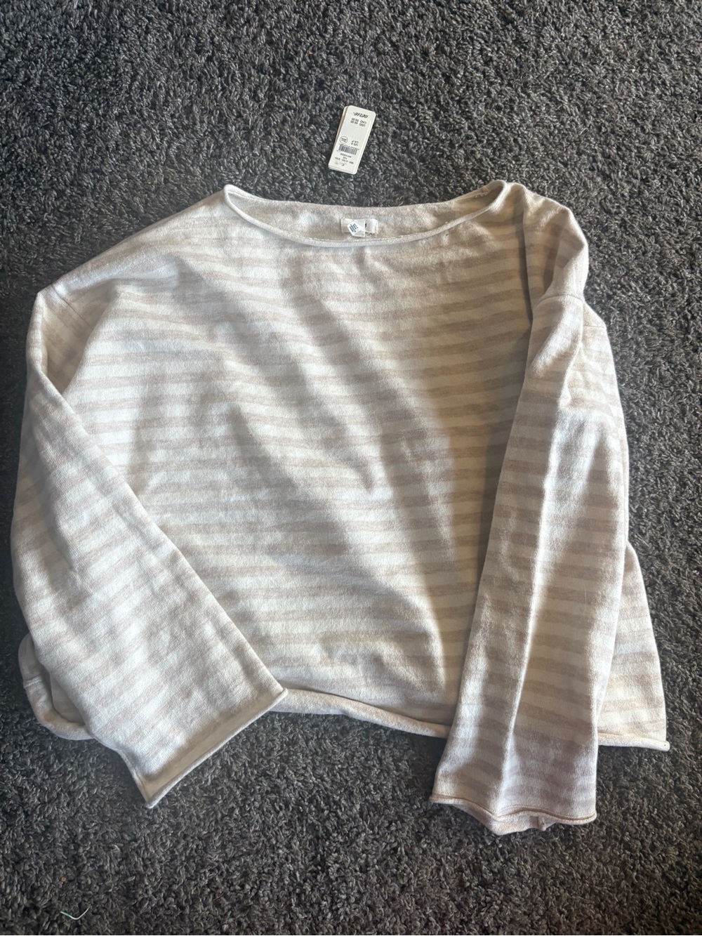 aerie Oversized Striped Boatneck Sweater in Cream and Light Gray